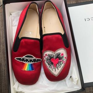 Gucci Unisex Children's Red Silk Flats w/Rainbow and Heart Icon 32 484976 *SOLD*